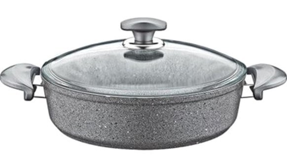 Oms Collection 3310 Cam Kapaklı Granit 28 cm Karnıyarık Tencere Gri