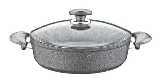 Oms Collection Gr201 Cam Kapaklı Granit 24 cm Basık Tencere