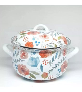 Avşar Flower Emaye 22 cm Derin Tencere