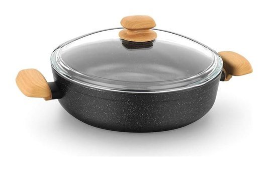 Korkmaz Montana A1245 Cam Kapaklı Granit 28 cm Basık Tencere