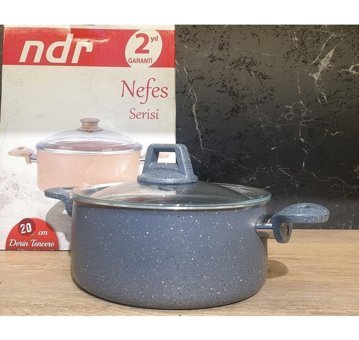 Ndr Nefes Cam Kapaklı Granit 20 cm Derin Tencere