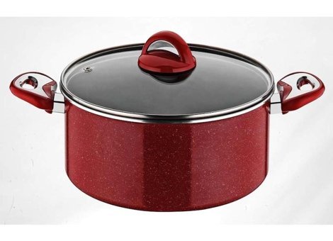 Taç Cam Kapaklı Granit 24 cm Derin Tencere