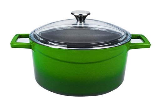 Lava Glaze Cam Kapaklı Döküm 20 cm Derin Tencere Yeşil