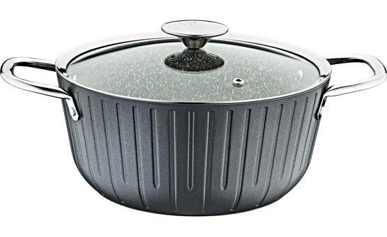 Oms Collection 3118 Cam Kapaklı Granit 20 cm Derin Tencere Siyah