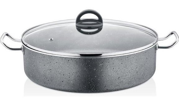 Cosiness Mega Cam Kapaklı Granit 32 cm Basık Tencere