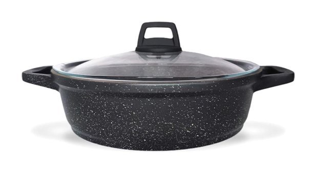 Khor Negro Cam Kapaklı Döküm 26 cm Basık Tencere