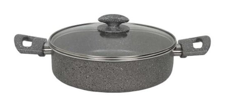 Mehtap Cam Kapaklı Granit 24 cm Karnıyarık Tencere Gri