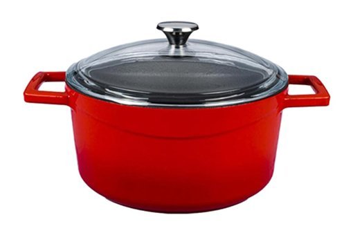 Lava Glaze Cam Kapaklı Döküm 24 cm Derin Tencere Kırmızı