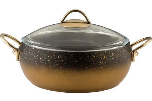 Essenso Gold Cam Kapaklı Granit 24 cm Derin Tencere