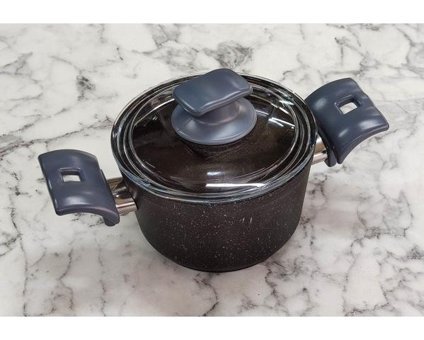 Göksan Mutfak Mini Cam Kapaklı Granit 16 cm Derin Tencere