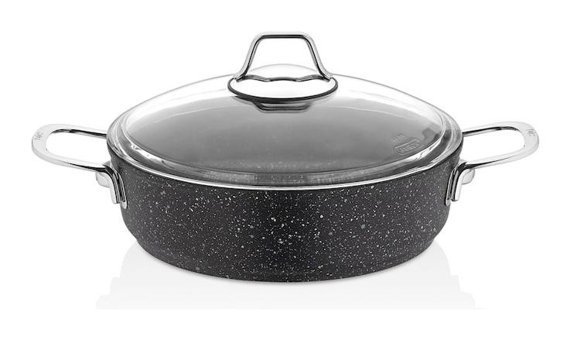 Falez Black Line Cam Kapaklı Granit 22 cm Karnıyarık Tencere