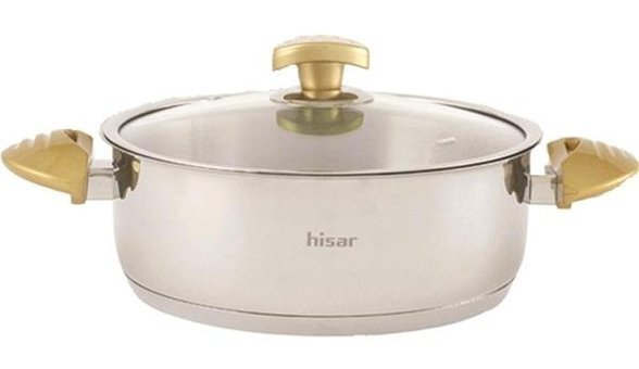 Hisar Lizbon Ideal Cam Kapaklı Çelik 24 cm Basık Tencere Altın