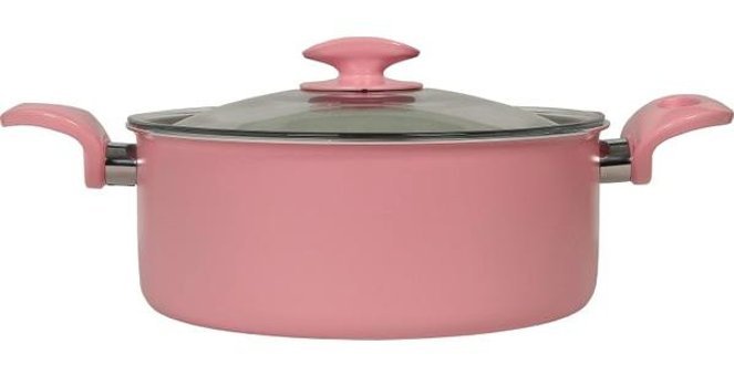 Mehtap Rose Cam Kapaklı Granit 22 cm Derin Tencere