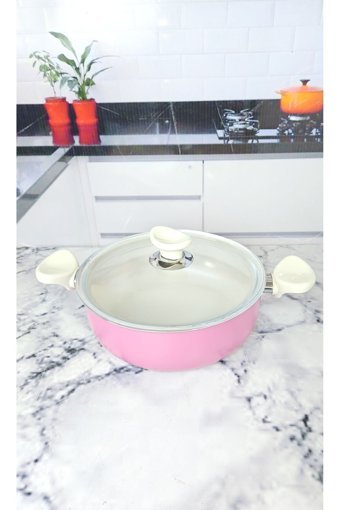 Papilla Cam Kapaklı Teflon 24 cm Basık Tencere