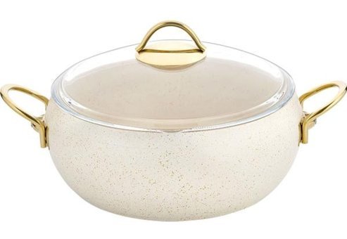 Lavonni Cam Kapaklı Granit 22 cm Derin Tencere Krem