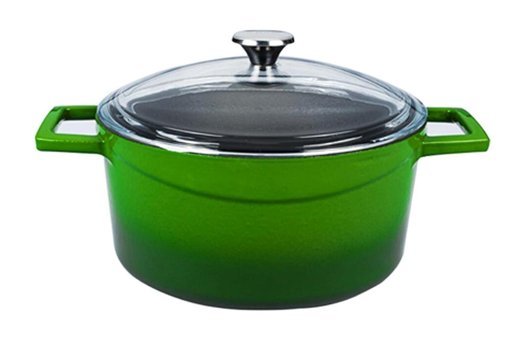 Lava Glaze Cam Kapaklı Döküm 24 cm Derin Tencere Yeşil