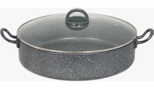 Alkar Endüstriyel Cam Kapaklı Granit 34 cm Basık Tencere