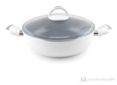 Essenso Ecotouch Madrid Cam Kapaklı Granit 26 cm Basık Tencere