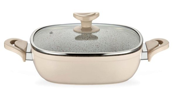 Schafer Gastronomie Master Cam Kapaklı Granit 24 cm Basık Tencere Krem