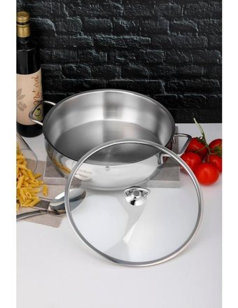 Cooker Lara Cam Kapaklı Çelik 24 cm Basık Tencere