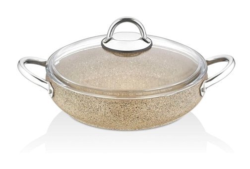 Amboss Aquamarine Cam Kapaklı Granit 28 cm Basık Tencere