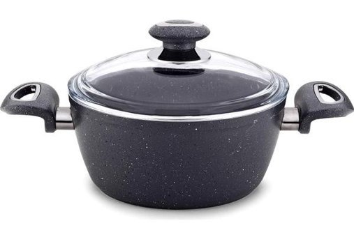 Öncü Cam Kapaklı Granit 22 cm Derin Tencere Gri
