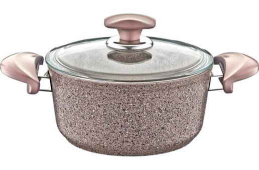 Oms Collection 3110 Cam Kapaklı Granit 24 cm Derin Tencere Kahverengi