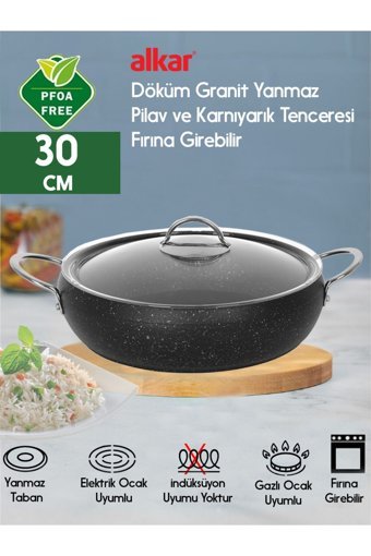 Fithome Cam Kapaklı Döküm-Granit 30 cm Karnıyarık Tencere