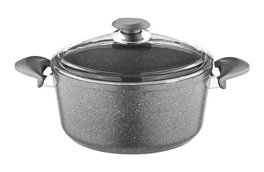 Oms Collection Bio 3110 Cam Kapaklı Granit 34 cm Derin Tencere Gri