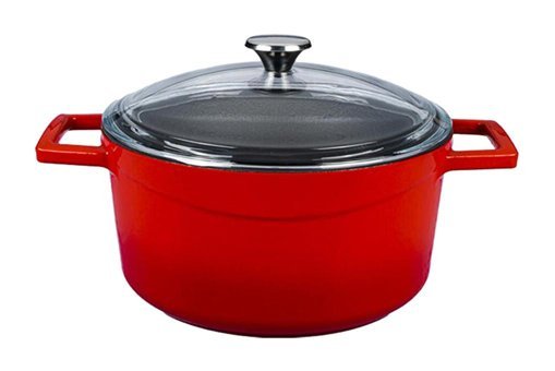Lava Glaze Cam Kapaklı Döküm 28 cm Derin Tencere Kırmızı
