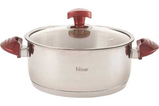 Hisar Lizbon Ideal Cam Kapaklı Çelik 20 cm Derin Tencere Kırmızı