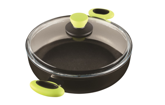 Leggno CLR2828ST28RD Colorgy Cam Kapaklı Titanyum 28 cm Basık Tencere Yeşil
