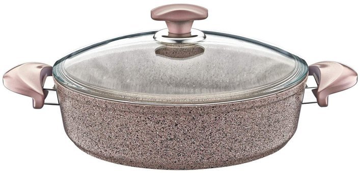 Oms Collection 3310 Cam Kapaklı Granit 32 cm Karnıyarık Tencere Kahverengi