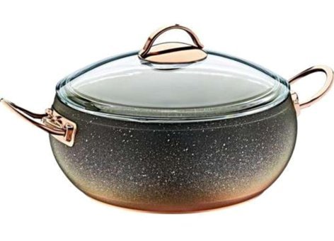 Oms Collection 3141BKR Cam Kapaklı Bakır 18 cm Derin Tencere