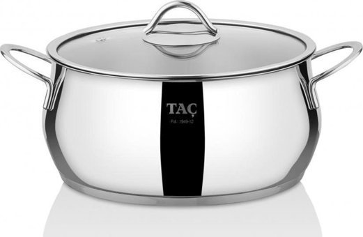 Taç Funda TAC-4887 Cam Kapaklı Çelik 22 cm Derin Tencere