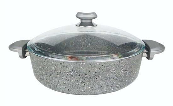 Oms Collection 3310 Cam Kapaklı Granit 26 cm Karnıyarık Tencere Gri