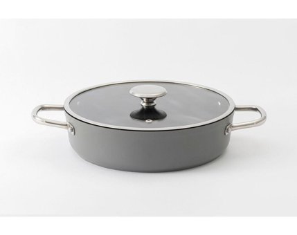 Vivense Kitchen Essentials Cam Kapaklı Granit 26 cm Basık Tencere Mavi