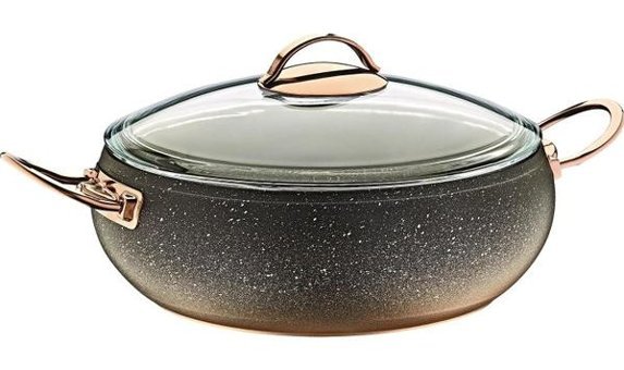 Oms Collection Cam Kapaklı Granit 24 cm Karnıyarık Tencere Kahverengi
