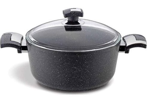 Bonera Cam Kapaklı Granit 24 cm Derin Tencere