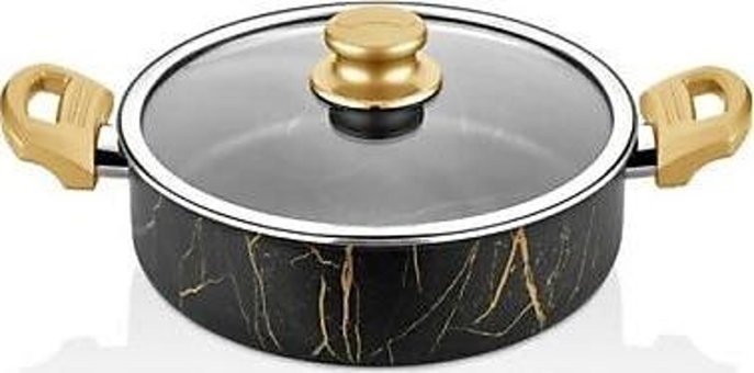 Cem Gold Marble Cam Kapaklı Alüminyum 32 cm Karnıyarık Tencere