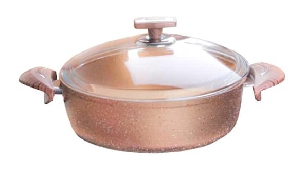 Oms Collection Bronz 3105 Cam Kapaklı Çelik 26 cm Basık Tencere