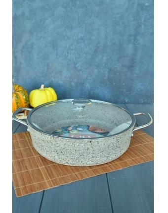 Oms Collection İndüksiyon Cam Kapaklı Granit 30 cm Basık Tencere