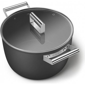 Smeg Cookware 50's Style CKFC2611BLM Cam Kapaklı Granit 26 cm Derin Tencere