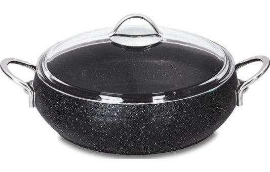 Essenso Cam Kapaklı Granit 26 cm Basık Tencere
