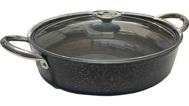 Esse Cam Kapaklı Granit 30 cm Basık Tencere