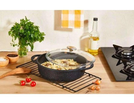 Peramari Elit Cam Kapaklı Granit 24 cm Karnıyarık Tencere