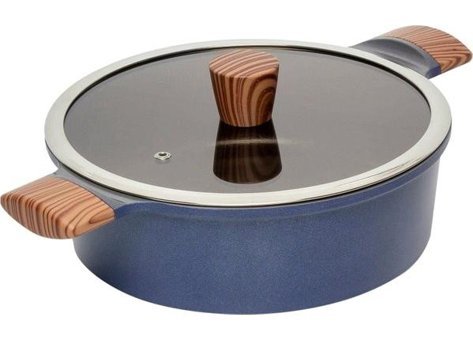 Lacena Cam Kapaklı Döküm 22 cm Basık Tencere Lacivert