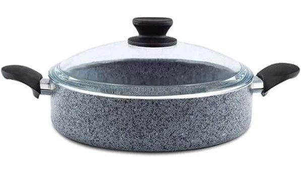 Nice Home Art Stonelife Cam Kapaklı Granit 28 cm Karnıyarık Tencere Gri