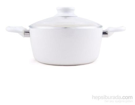 Essenso Ecotouch Torino Cam Kapaklı Granit 20 cm Derin Tencere Beyaz