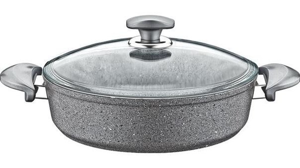 Oms Collection 3310 Cam Kapaklı Granit 22 cm Basık Tencere